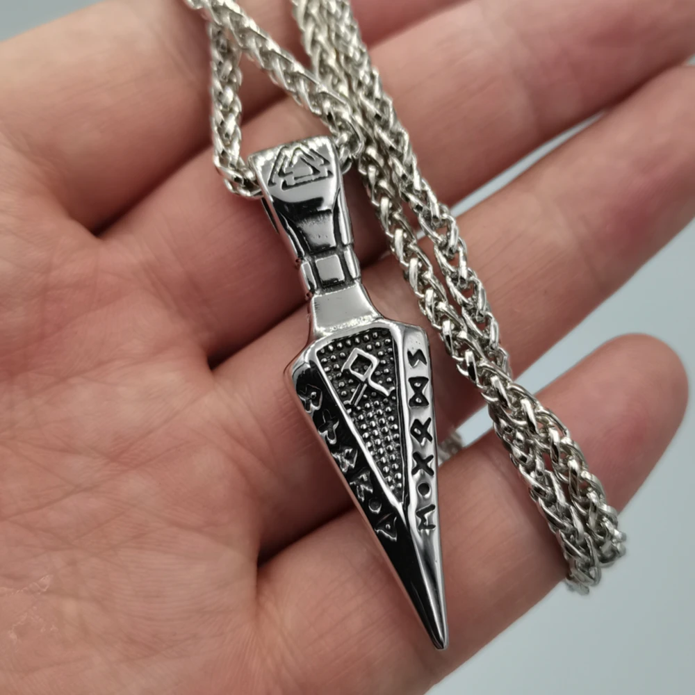 Nordic viking rune with odin sword Gungnir Amulet Stainless steel Valknut Rune pendant necklace with gift bag