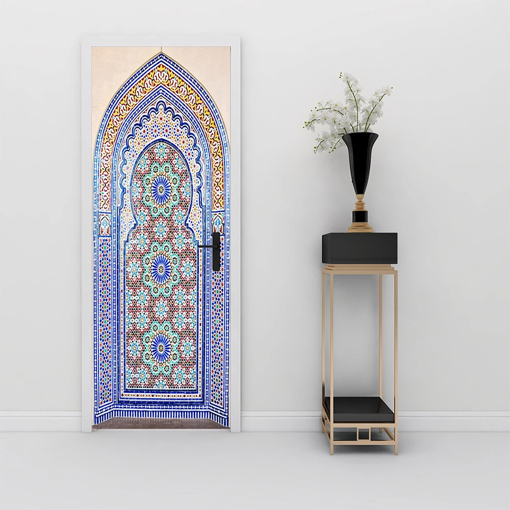 2pcs/set Muslim Styles Simulation Door DIY Door Art Mural Sticker Home Decor Living Room Bedroom Peel & Stick PVC Art Wallpaper