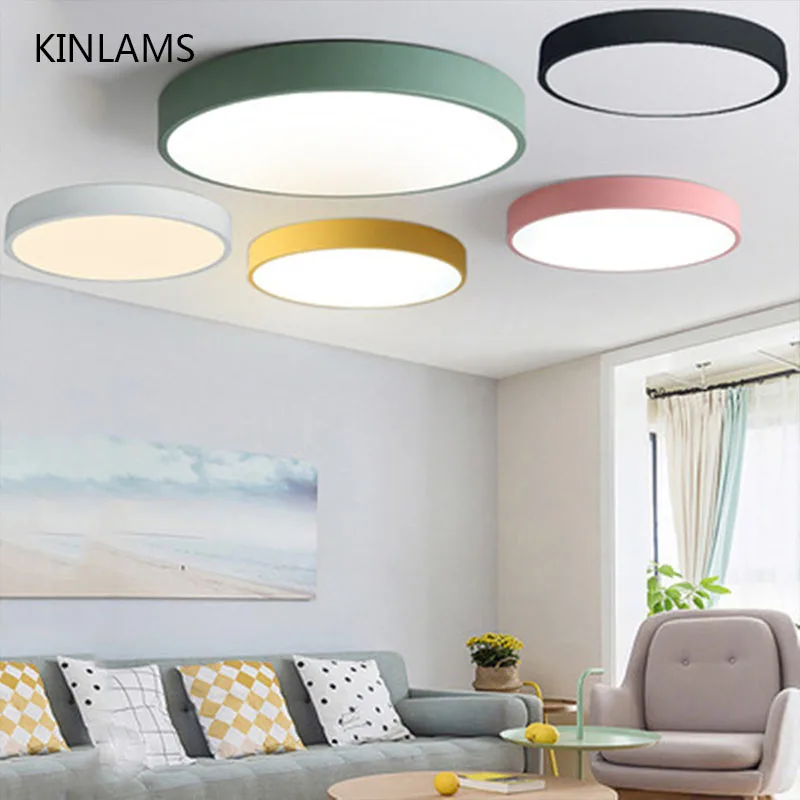 luzes de teto led moderno redondo 5cm interior lampadas sala estar quarto cozinha montagem em superficie painel nivelado controle remoto macaroon 01