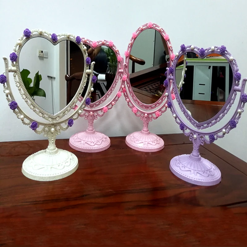 Newest Makeup Mirror 2 Sides Heart-shaped Standing Mirror Table Cosmetic Mirror For Dresser Desktop Mirror fashion Big Mirror