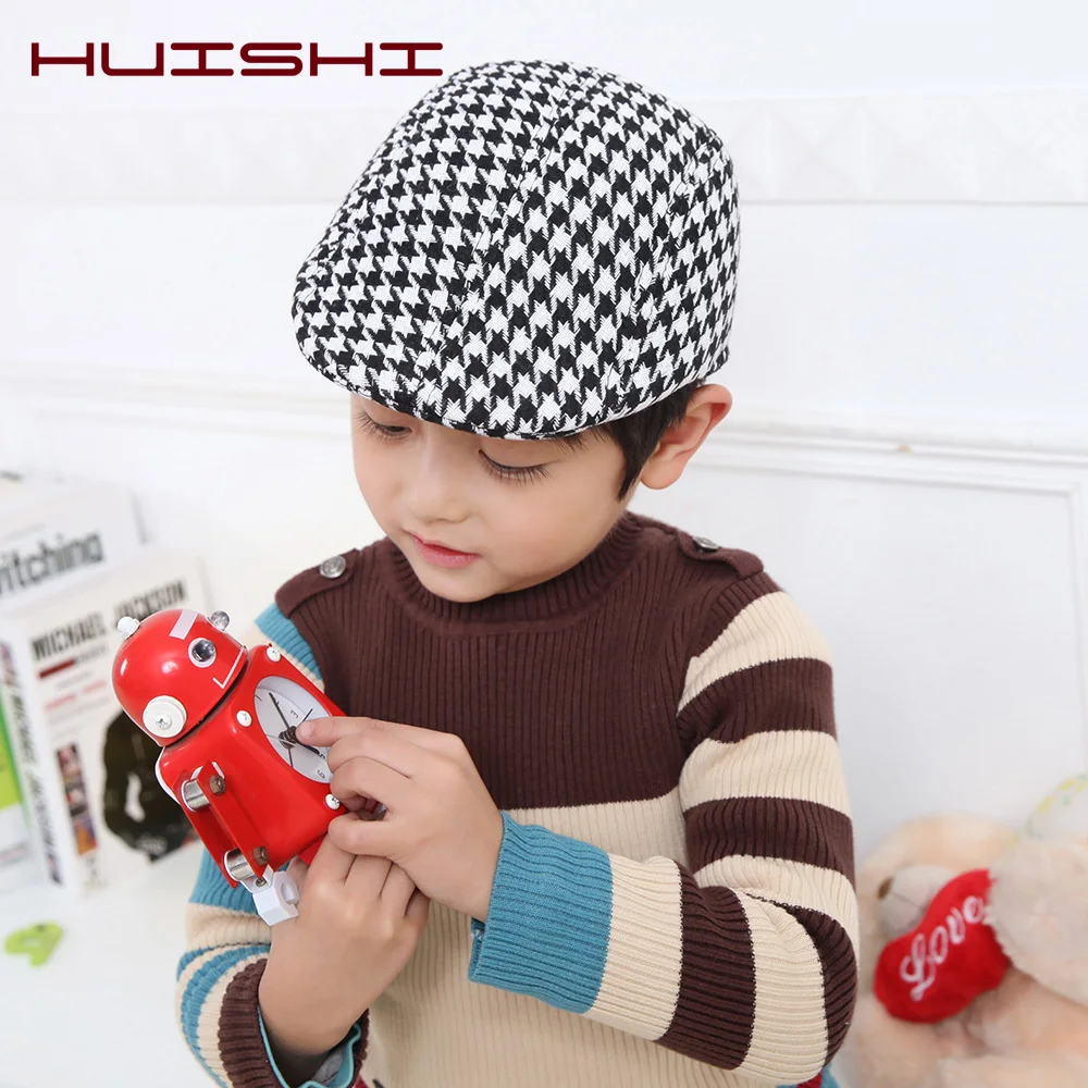 HUISHI قبعة الصبي القبعات منقوشة نمط إنجلترا الأطفال وسيم لطيف أقنعة قبعة الشتاء الخريف الربيع القبعات صبي قبعة فتاة الاطفال قبعات