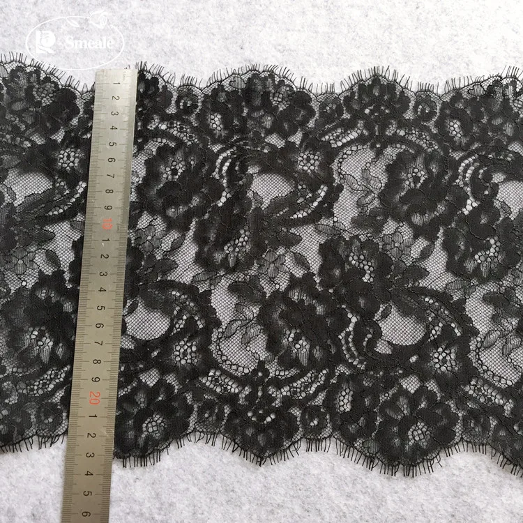 Black Eyelash Lace Trim, Flowers, Underwear, Bra Decor, Sewing Lace Fabric, Dress DIY Accessories, RS2510, 300cm * 23.5cm