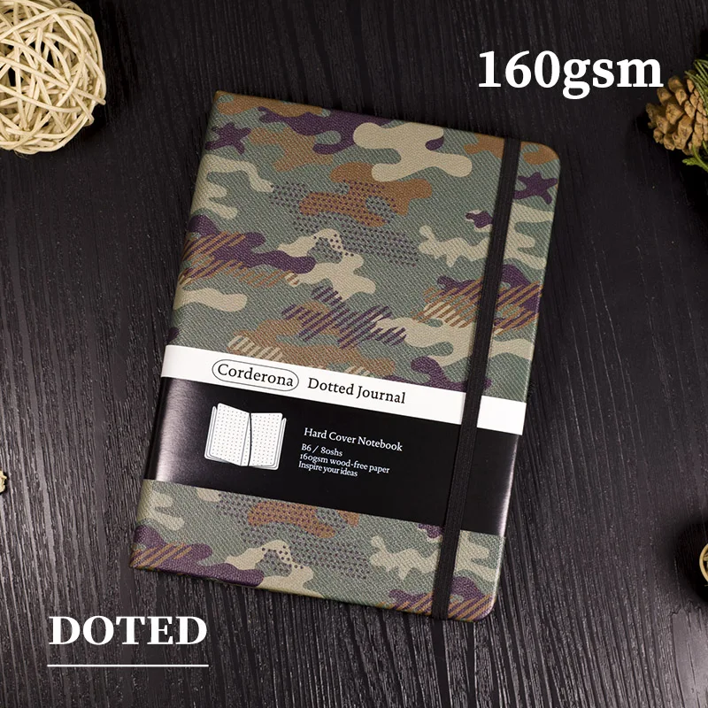 Camouflage B6 Bullet Dotted Journal 160gsm Thick Paper Elastic Band Inner Pocket Support Customize Hard Cover Notebook