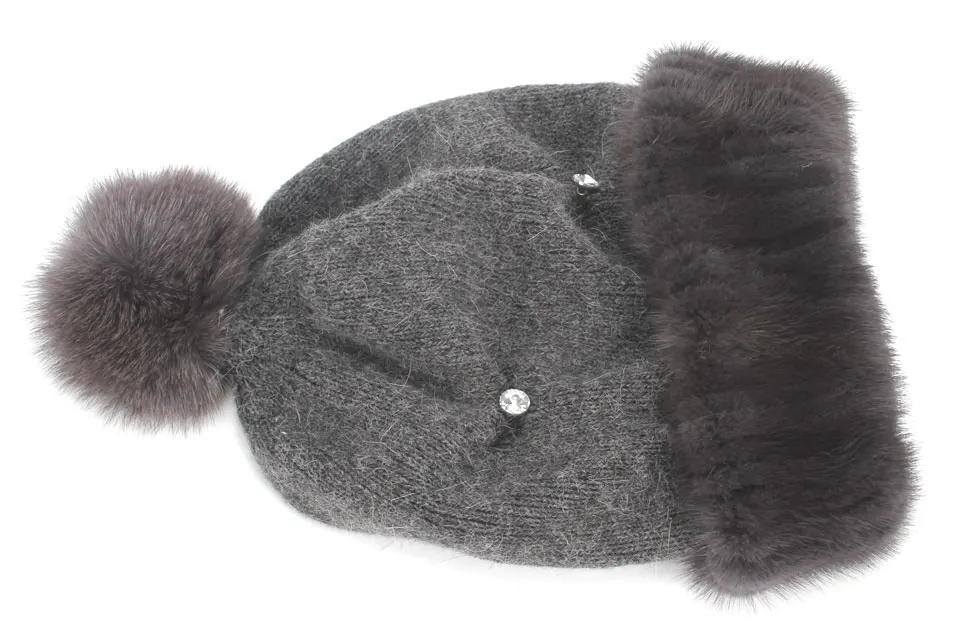 Mode Gestrickte Damen Echt Nerz Pelz Mützen Kappe Winter frauen hut Warme Natürliche Nerz Pelz Hüte Elastische Luxus Weibliche pelz Hut – Detail 10