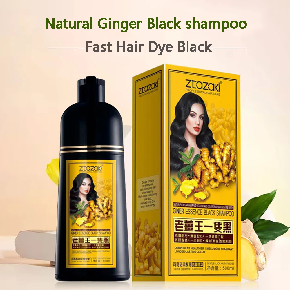 Mokeru 500ml Natural Ginger Essence 5 Mins Fast Hair Dye Shampoo Instant Cover Permanent Black Hair Color Dye Shampoo For Women