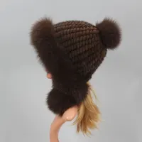 Real Mink Fur Hat with Fox Fur Ball Earmuffs Protective Cap Winter Hat for Women Russian Autumn Hat Fox Fur Beanies Fall Bonnets - Image 3