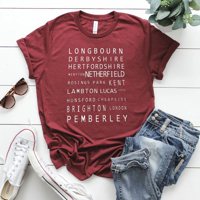 Pemberley Women Shirt Funny Garland Printing T-shirt Female Aesthetic Casual Short Sleeve Tee Jane Austen 1813 Graphic Woman Top