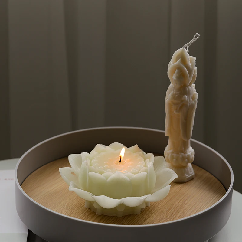 

praying Buddhism big lotus Candle Mold DIY Plaster Molds For Car Decor Aromatherapy Soy Wax Candle Mould