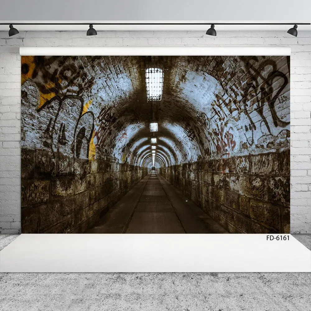 Graffiti Brick Wall Tunnel Photo Backdrop Computer Printed Background for Children Baby Portrait Photophone Photography Props