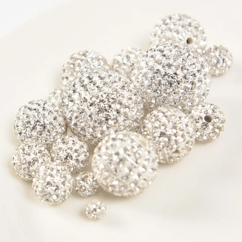 4-20mm 8 Sizes White Czech Crystal Clay Pave Rhinestone Round Disco Ball Loose Spacer Beads for Bracelet Necklace серьги Making