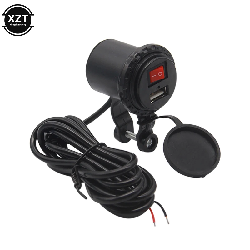12V/24V USB Motorcycle Waterproof Switch Motorcycle Socket Motorbike Phone Charger Cigarette Lighter Adapter