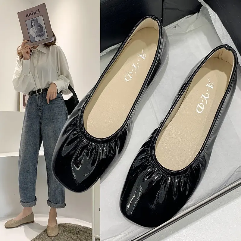 

Square Toe Soft Pu Leather Moccasins Women Loafers Foldable Ballet Flats Solid Grandam Shoes Women Comfy Slip on Ballerina 2022