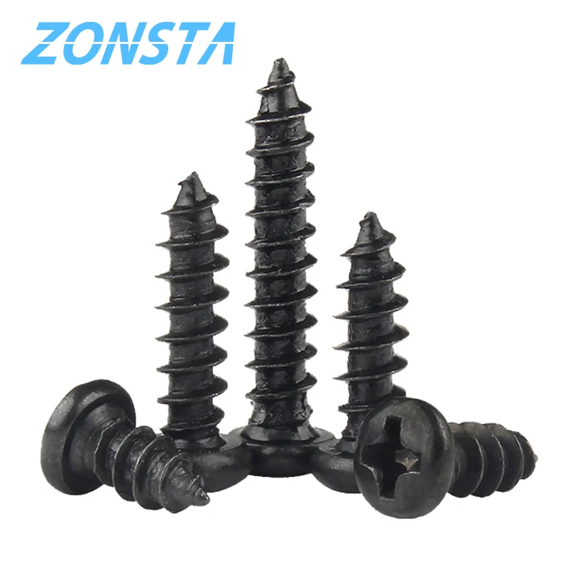 Round Head Self Tapping screws M1.2 M1.4 M1.7 M2 M2.3 M2.6 M3 M3.5 M4 Black Carbon Steel Phillip Pan Head Mini Micro Small Screw