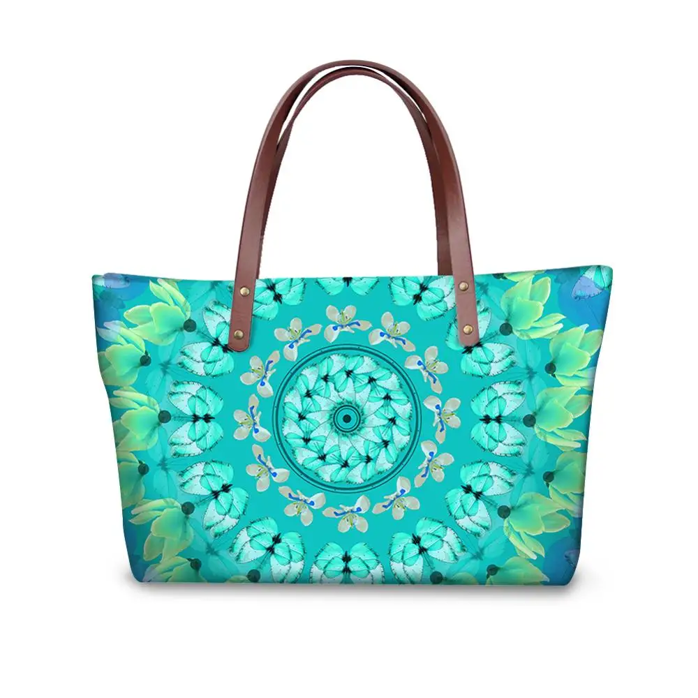 HYCOOL Indian Bohemian Mandala Handbags for Women Luxury Custom PU Handle Tote Hand Bags Large Capacity Travel Shoulder Bags