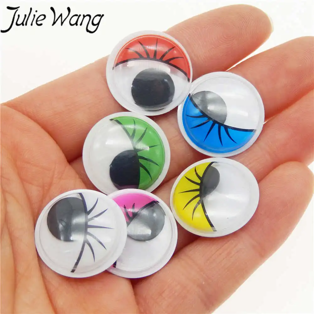 Julie Wang 50PCS 10-20mm Self-adhesive Dolls Eye Eyelash Random Mixed Colorful Eyelid Plastic Googly Eyes Toy Making Accessory