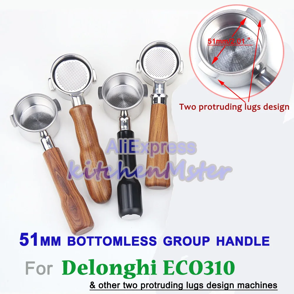 51mm Bottomless Coffee Handle Non-Pressurized Portafilter with Filter Basket For Espresso Coffee Machine Stainless Steel Parts