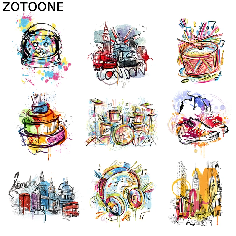 Fashion Painted Musical Patch Iron on Patches for Clothing Stickers on Clothes for T-shirt DIY Heat Transfers Vinyl Appliques G