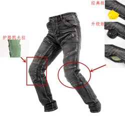 4 Seasons Moto Pants Motorcycle Knight Zipper Jeans Elastic Locomotive Riding Trousers With Aramid Knee Covert Protect Gears