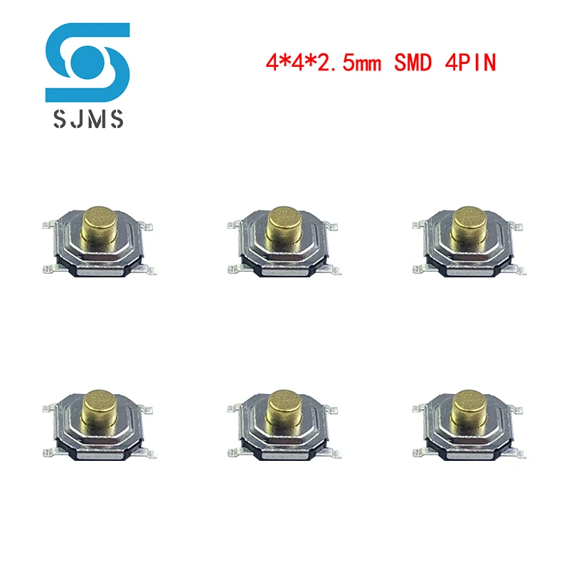 100PCS Waterproof  Copper Pillar Tactile Push Button Switch 4x4X2.5 Micro Switch 4*4*2.5 mm mini Tact Switch SMD 4 Pin