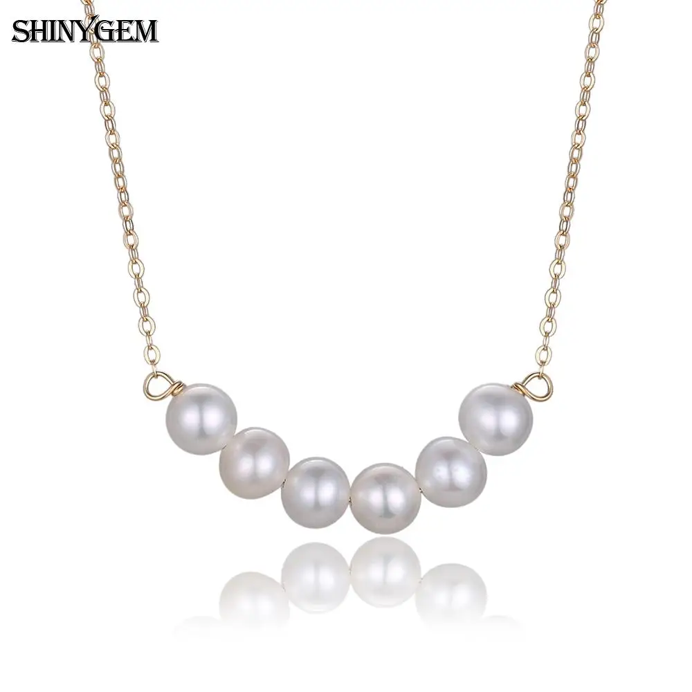 

ShinyGem 5mm Round Pearl Choker Simple Design Cute Gold Filled Necklace Small White Natural Freshwater Pearl Necklaces For Women