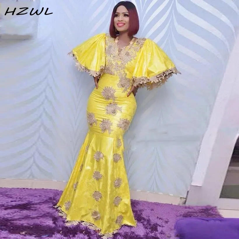 Vestido sereia amarelo africano, vestido de noite, com decote em v, apliques de renda, vestido plus size, vestido de formatura, vestido feminino dubai