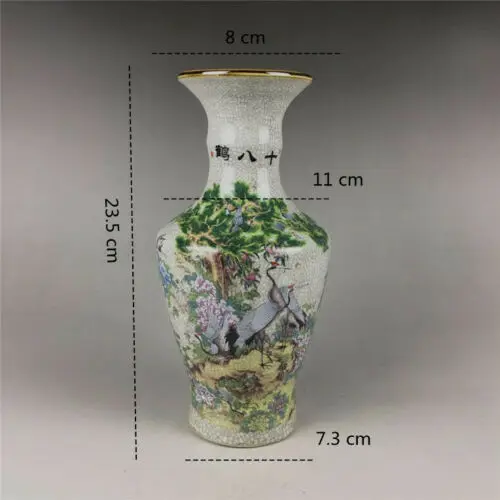 Chinese old porcelain ornaments Pastel Cracked glaze Crane pattern vase