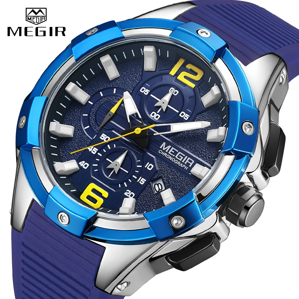 

MEGIR New Watch Men Fashion Sports Chronograph Top Luxury Brand Waterproof Quartz Wrist Watches Mens Clock Relogio Masculino