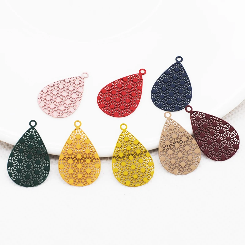 20pcs/Lot New Copper Water Droplets Shape Charms Spray Painting Filigree Stamping Charms for Earring Making Accessories