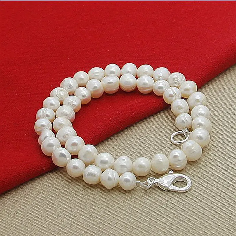 New 925 Silver Buckle Natural Freshwater Pearl Necklace For Woman Wedding Gift High Jewelry