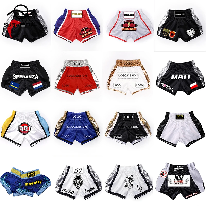 Custom MMA Muay Thai Shorts with Your Design or Brand Logo Kickboxing Pants for Adults Kids Sanda Fight Boxing Trunks Men Women