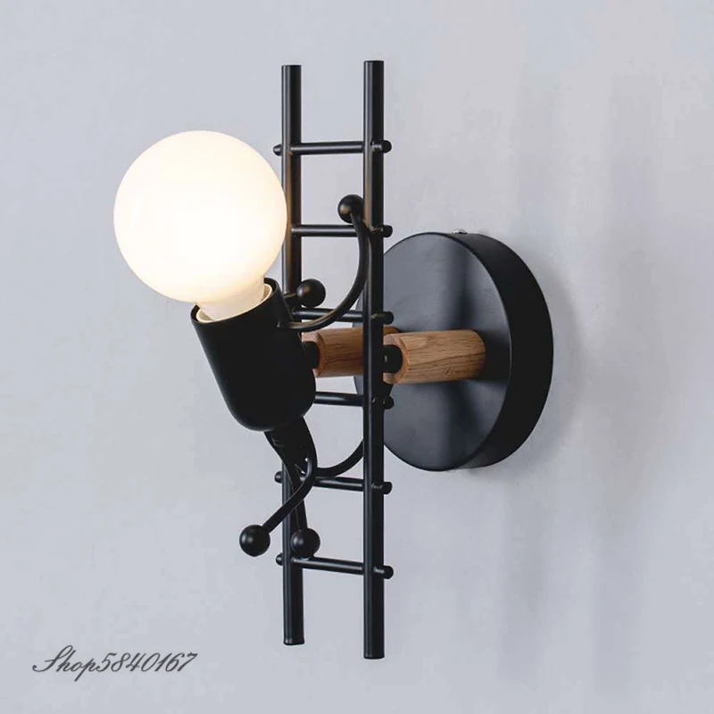 Industrial Wall Lamp Retro Iron Man Wall Sconces For Living Room Bedroom Loft Stair Lighting Kitchen Fixtures E27 Indoor Lights