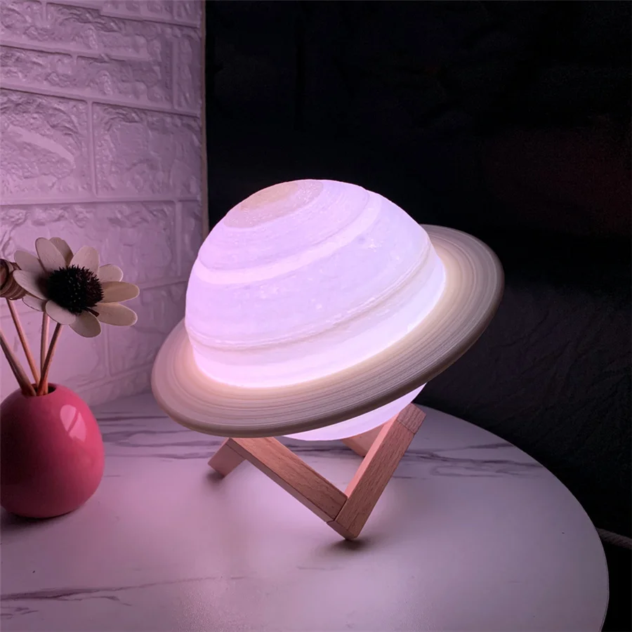 

USB Rechargeable 3D Print Saturn Lamp Creative Moon Lamp Remote 16 Colors Touching LED Night Light for Home Bedroom Decoration