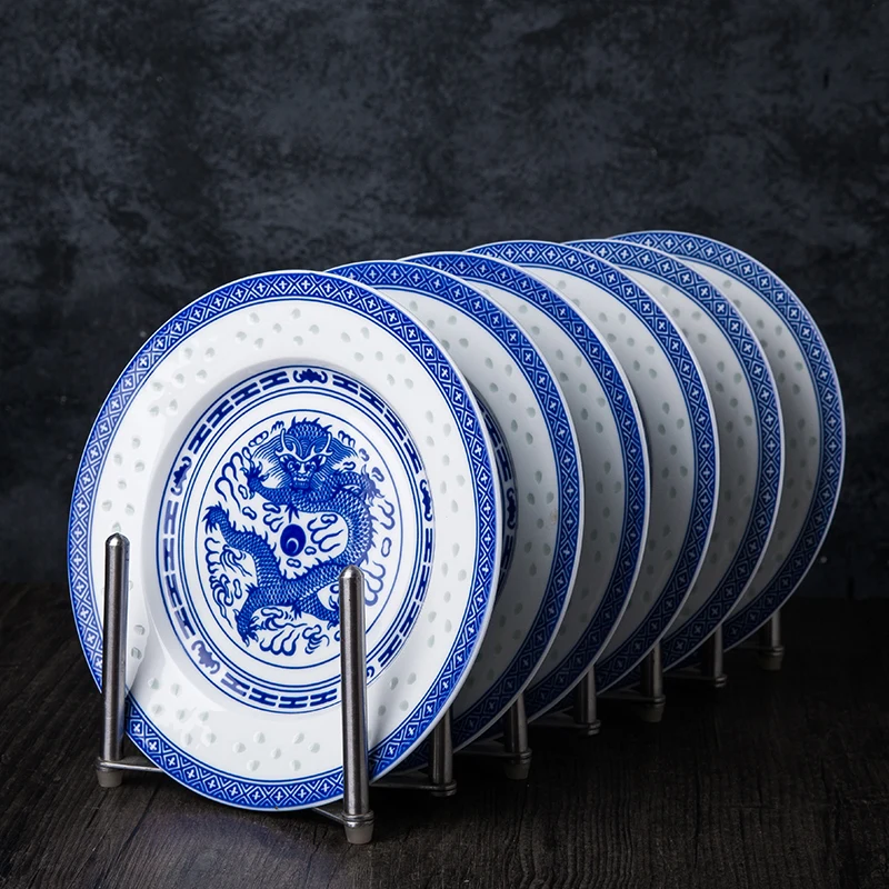 2pcs/lot Chinese Vintage Blue and White Porcelain Food Plates Jingdezhen Ceramic Round Dinner Plate Kitchen Porcelain Utensils