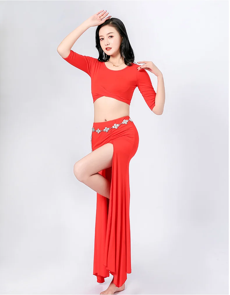 New Women Sexy Fashion Bellydance Oriental Costumes Set Top Skirts Split Practice Clothes Top Skirt Professional Belly Dance