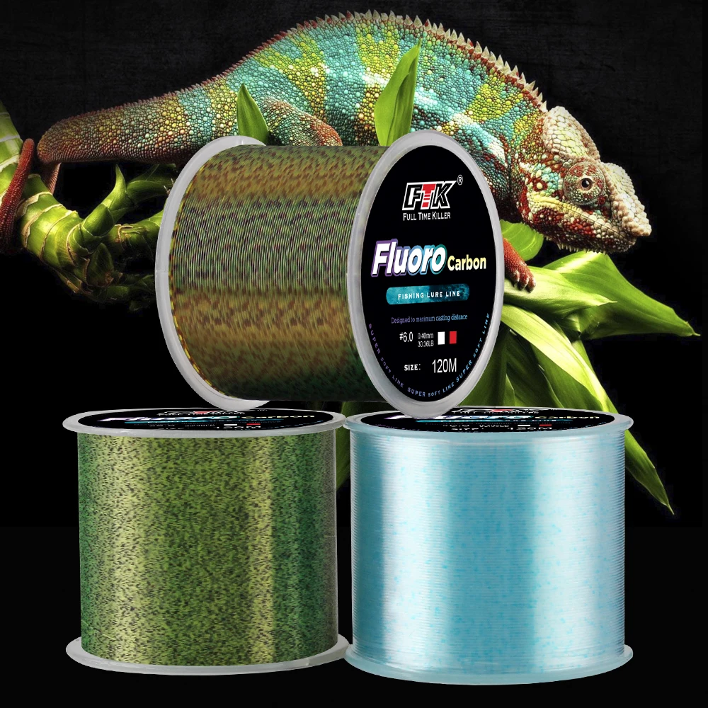 FTK 120m Niewidoczna żyłka wędkarska Speckle Fluorocarbon Coating Line 0.20mm-0.50mm 4.13LB-34.32LB Super mocna żyłka cętkowana