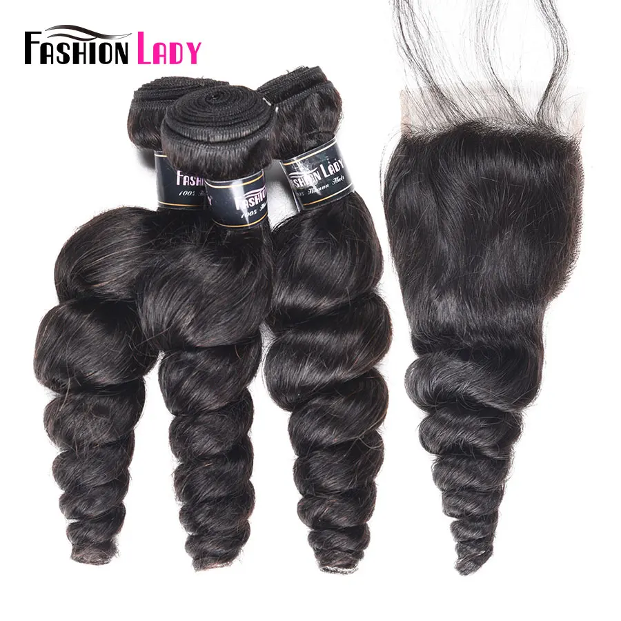 Mèches Loose Wave péruviennes Non Remy noir de jais-Fashion | 100% cheveux naturels, pré-colorés, avec Closure, lots de 3 pièces