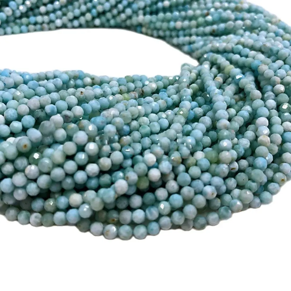 

loose beads larimar round faceted 2/3/4mm 14inch nature FPPJ wholesale DIY for making necklace