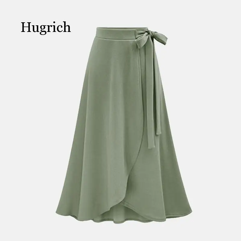 Ruffle Women's Long High Waist Bowtie Split Irregular Maxi Skirts Ladies Spring Winter Office Clothes Female