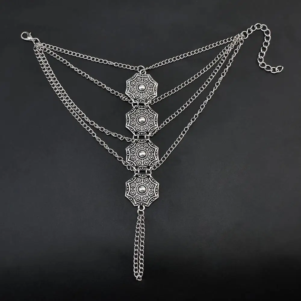 بوهو العرقية خمر الفضة القيل والقال نمط منحوتة زهرة قلادة سوار الغجر القبلية أساور سحرية اليد مجوهرات فام الهندي