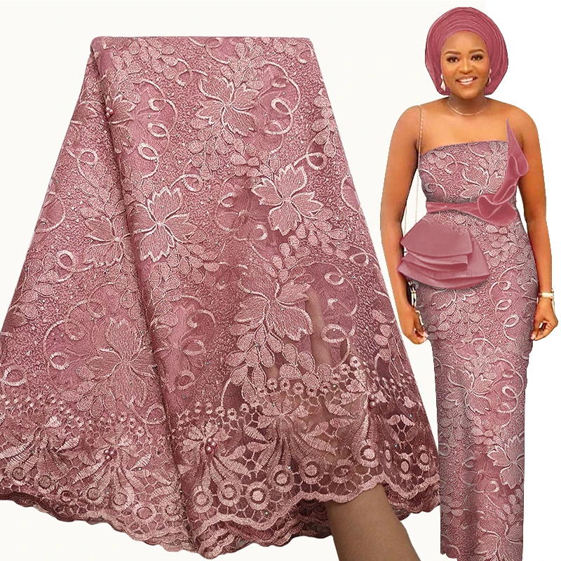 Bestway Elegant African Lace Fabric 5 Yards High Quality Rhinestone Soft French Tulle Nigerian Wedding Asoebi Women Dress Laces