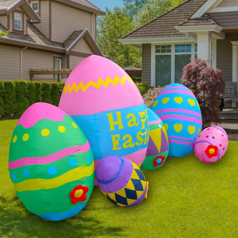 230cm Long Inflatable Easter Party Cute Colorful Seven Easter Eggs Fun Holiday Indoor Outdoor Toys Yard Lawn Blow Up Decoration