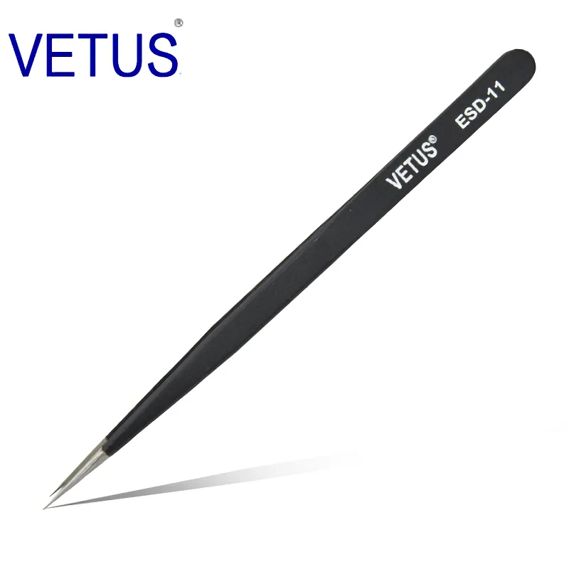 VETUS Original ESD Series ESD-11 (140mm) Anti-static High-precision Stainless Steel Tweezers Anti-acid Alkali Resistant Pincers