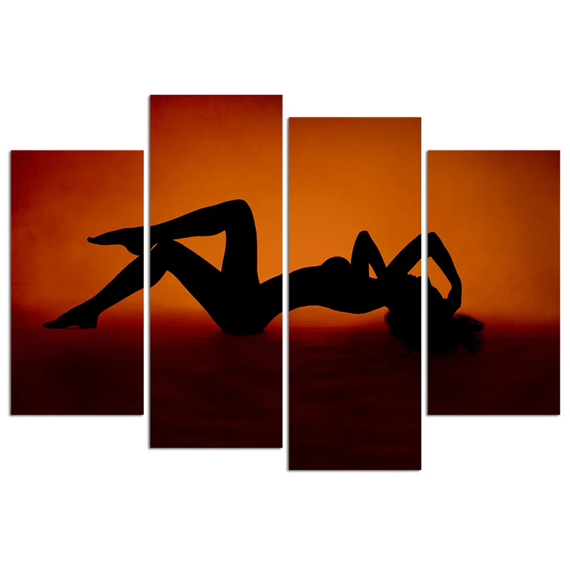 4 Pieces Woman Doing Yoga Wall Art Canvas Painting Lady Silhouette Poster Print Modern Style Picture Living Room Home Decor