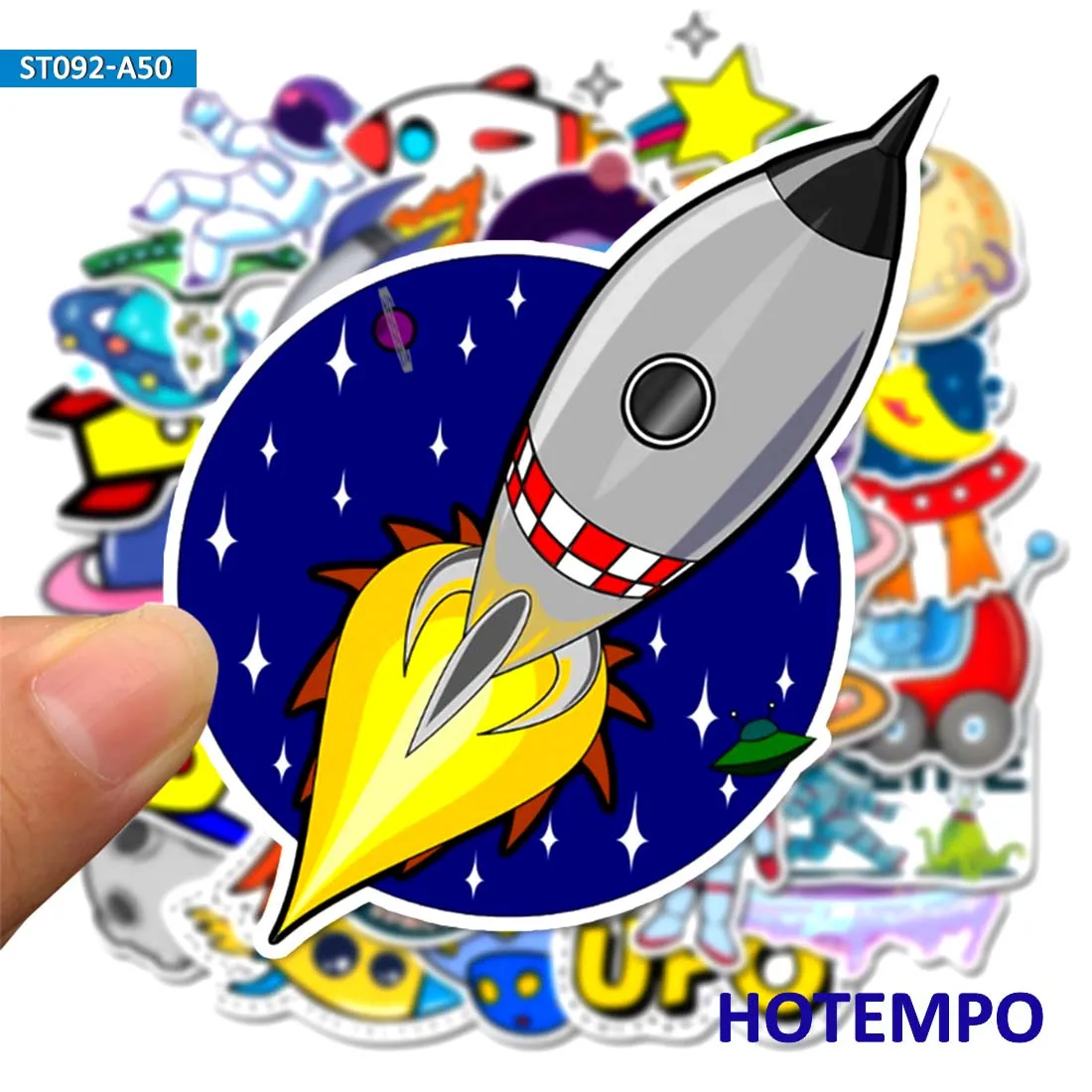 50PCS Space Stickers Rocket Ship Planet UFO Alien Astronaut Cartoon Style for Laptop Scrapbook Diary Luggage Phone Sticker Toys