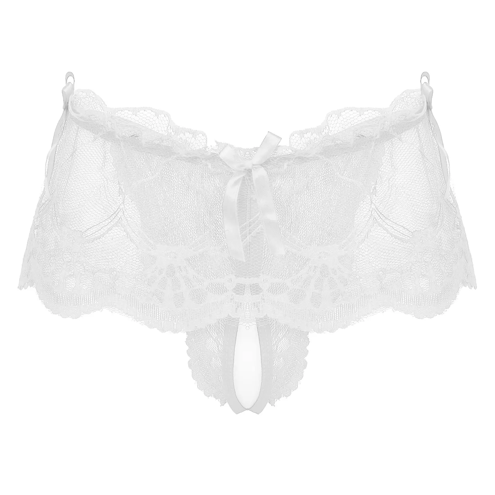 Perizoma da uomo in pizzo trasparente perizoma con gonna perizoma t-back mutandine vita bassa allentato elastico in vita Bowknot Lingerie Underwea