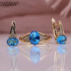 PATAYA New Winter Clearance Fashion Popular Women Fashion Jewelry Sets Oval Natural Zircon 585 Rose Gold Color Earrings Ring Set