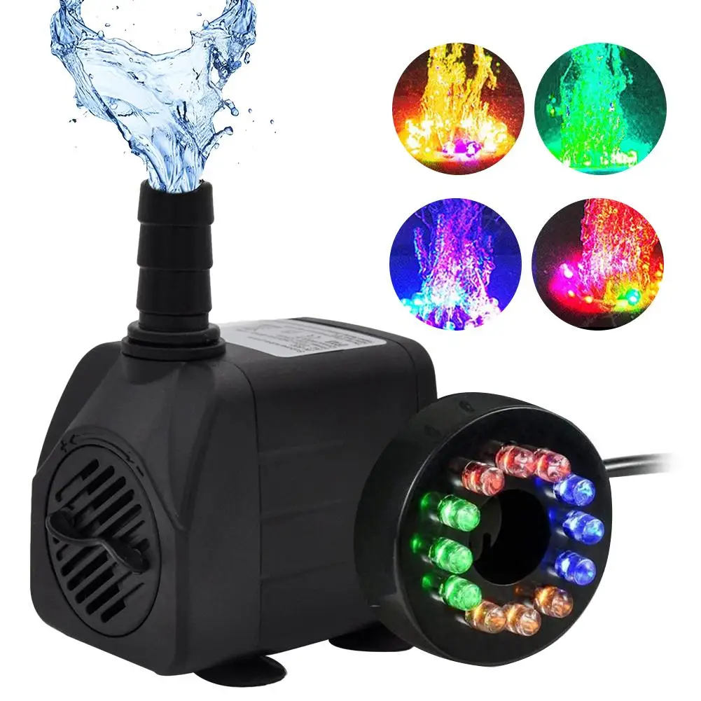 10W Ultra Quiet Submersible Water Fountain Filter Fish Pond Aquarium Water Pump Tank Fountain With 12 Lights