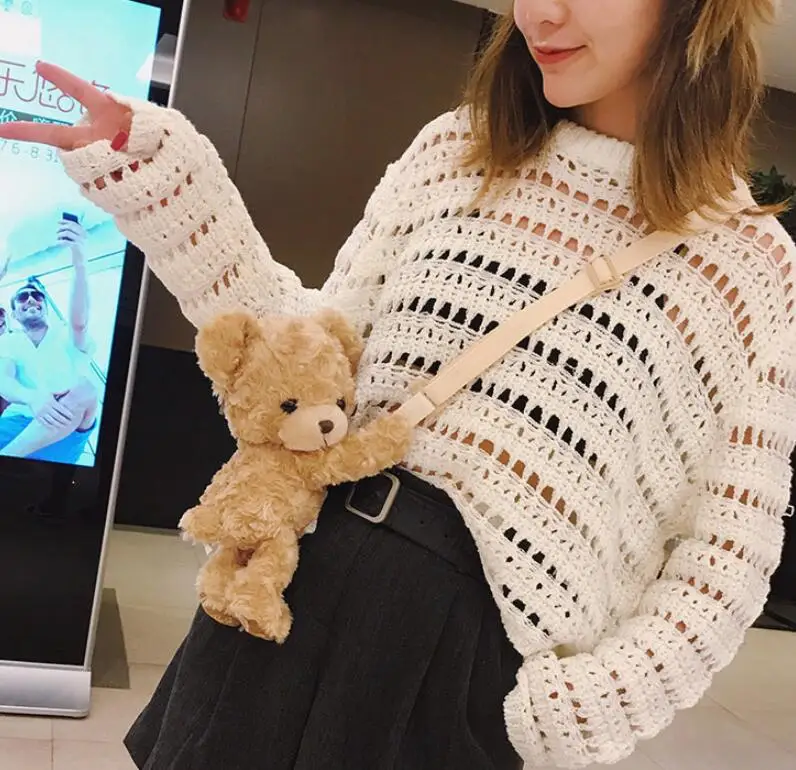 Teddy bear plush shoulder Messenger bag ladies 2019 sell cute cute shoulder Messenger bag female bear doll bag handbags women