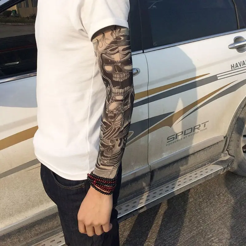 Herren Mens Fake Tattoo Sleeves Abdeckung Unisex Party Body Art Temporäre Sonnencreme Tiger Schädel Clown Digitaldruck Arm Wärmer