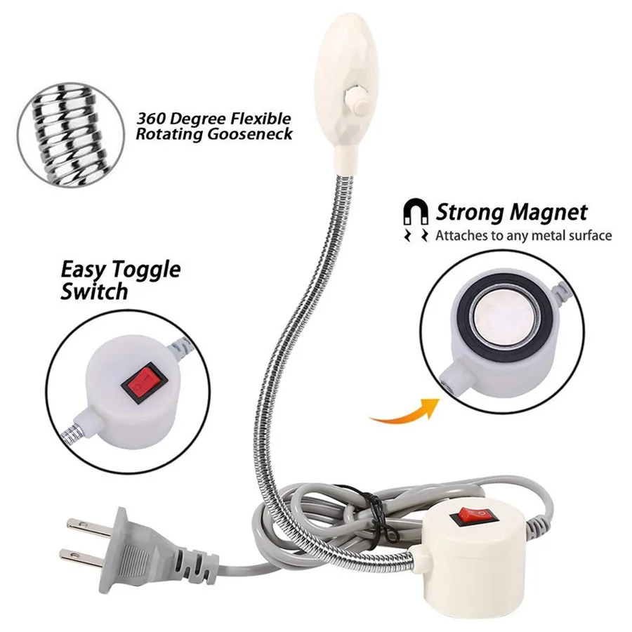 EU/US 플러그 21/28 LED 재봉틀 조명, 조도 조절 및 스위치 켜기/끄기 AC100-240V 실내 작업 조명, 자석 장착 베이스 선반